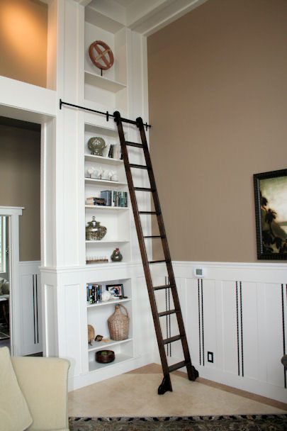 Built-in library ladder and bookshelf unit